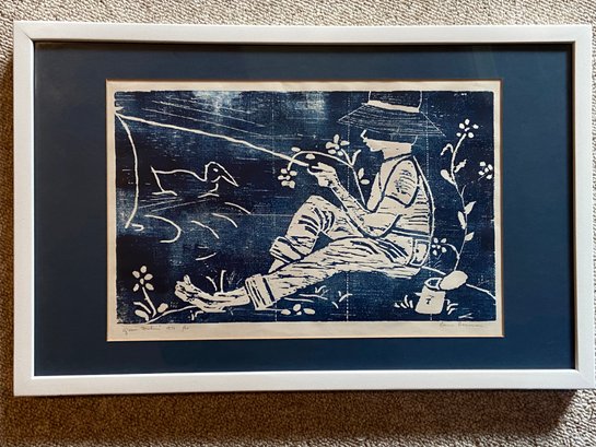 'Gone Fishin'' 1972 Signed And Numbered Ronnie Berman? 120 22x14 Matted Framed Glass Art