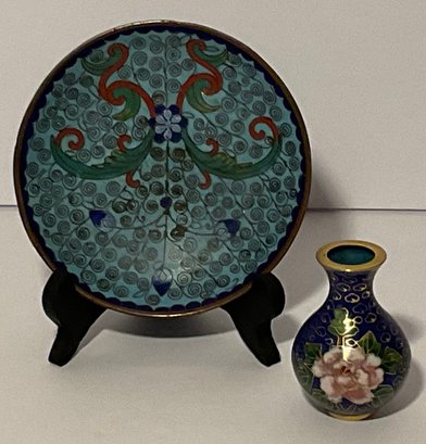 Vintage Cloisonne Small Dish & Vase