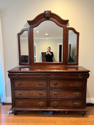 8-Drawer Wide Bureau With Mirror (Matches Tall Bureau And Side Tables)
