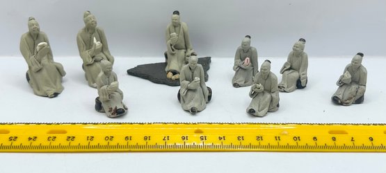 Set Of 9 Miniature Chinese Mud Figurines