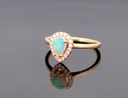 Pear Shape Opal Diamond Halo Ring