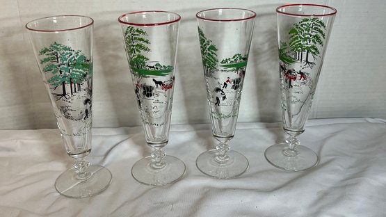 Set Of 4 Libby Farm Scene Pilsner Beer Glasses