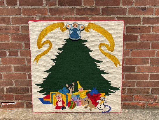 A Vintage Hand Embroidered Christmas Wall Hanging