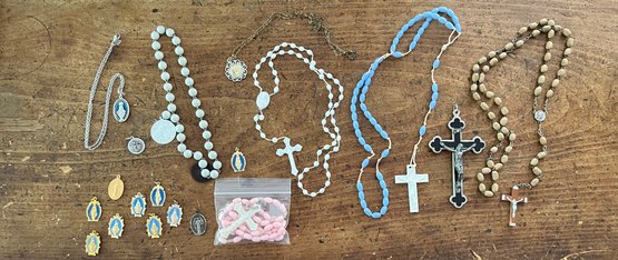 Group Of Rosaries, Crucifixes & Catholic Religious Charms