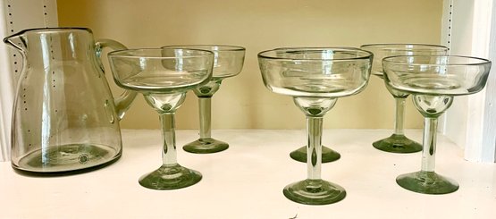 Pottery Barn Santino Recycled Glass Pitcher And Handcrafted Margarita Glasses From Pottery Barn