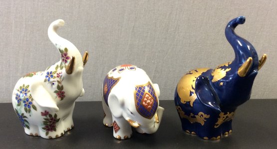 A Group Of Three  Handcrafted In Malaysia Porcelain Elephant Figurine By PG
