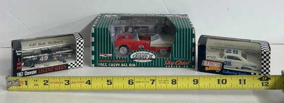 Lot Of 3 Collectible Car Figures - Texaco 1955 Chevy Bel Air, Racing Collectibles Dan Gurney & Bob Welborn