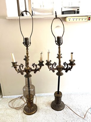 Pair Of Vintage Brass Table Candelabras With Three Lights