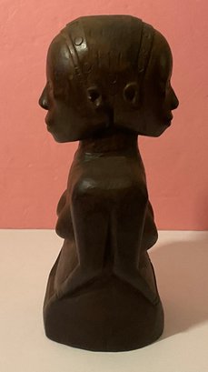 Double Sided Face Bust Figurine, Hand Carved Wooden Balinese Bust.