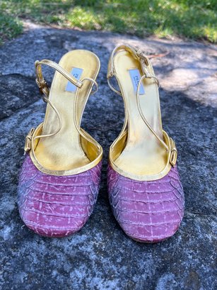 Prada Pink And Gold Leather Trim Shoes Size 36.5