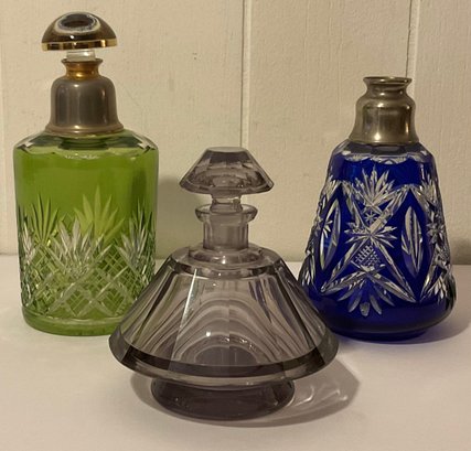 Vintage Trio Bohemian Crystal Perfume Bottles