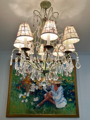Crystal Chandelier, With Stunning 8  Arm, Murano Florets, Beautifully Done Chain Work, Stunning Condition,