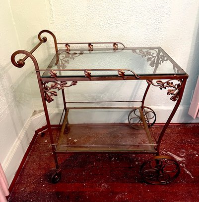 Vintage Metal Salterini Bar Cart With Glass Shelving