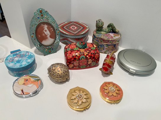 Ladies Lot Of Smalls, Mirrors, Covered Boxes, Cloisonne, Sharper Image