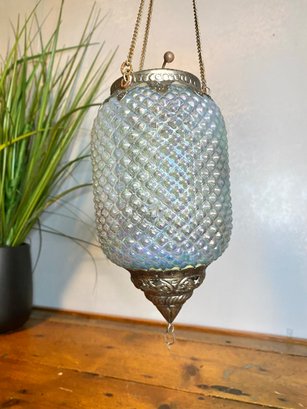 Moroccan Diamond Hob Nail Glass With Hammered Silver Candle Lantern