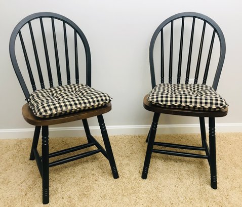 Pair Of Arrow Back Chairs With Check Cushions