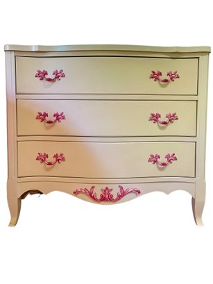 French Provincial , Painted Vintage Three Drawer Dresser.