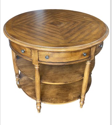 A Wonderful Parquetry Top Solid Wood Round Occasional Table By Lexington Furniture Industies
