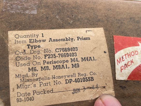 1944 NIB Periscope Prism Elbow Assembly DP401055B Honeywell-minneapolis