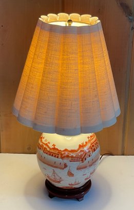 Stunning Ceramic Orange & White Ginger Jar Style Lamp.