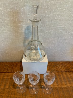 Wine Decanter And 3 Glasses