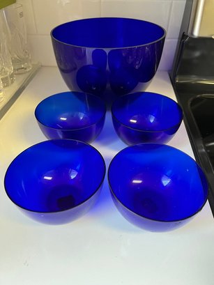 Cobalt Blue Large Salad/serving Bowl And Smaller Serving Bowls