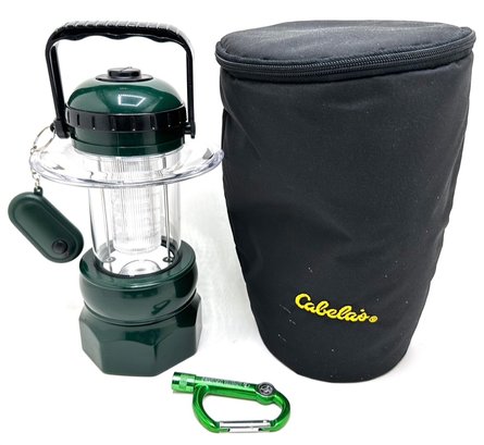 New Cabela LED Lantern With Remote (Battery Operated) & Unused Carabiner With Flashlight & Compass