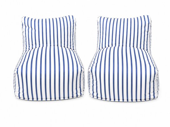 Pair Of Serena & Lily Oceanpark Loungers  Sunbrella Lido Stripe French Blue