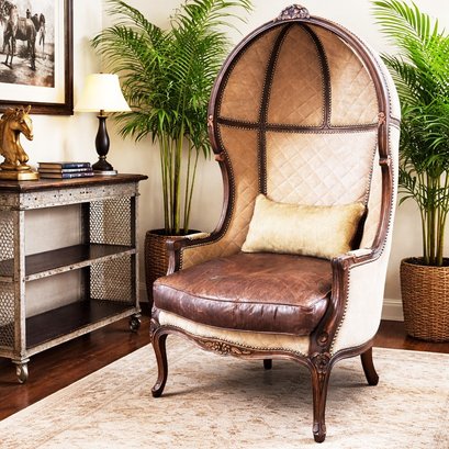 A Victorian Balloon Chair IN Suede And Leather By Old Hickory Tannery
