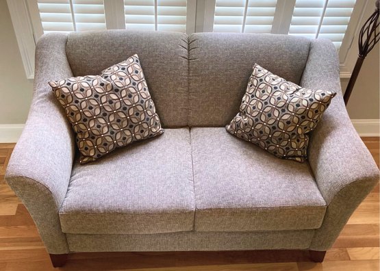 Raymour & Flanigan Loveseat-Meyer Chenille In Grey, Includes Throw Pillow (Sofa In Separate Lot)