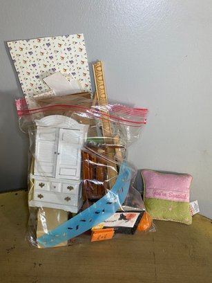Bag Of Misc. Doll Furniture Items And Door Pillow