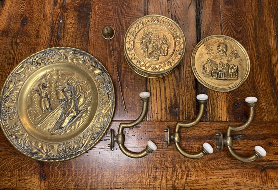 Brass Hook, Snuffer, Wall Pocket And Plate
