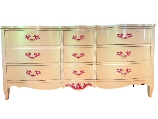 French Provincial , Painted Vintage Nine Drawer Dresser .