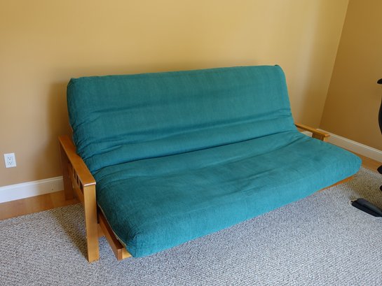 Queen Sized Folding Futon With Wood Undercarriage