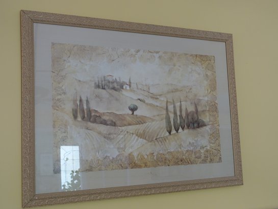 A Beautiful Bucolic Print Of An Old World Farm And House In A Lovely Gold Gilded Frame