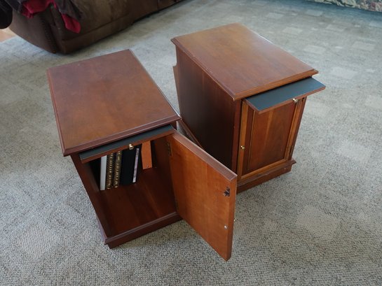 Pair Of Chestnut Side Tables With Internal Storage And Magazine Racks