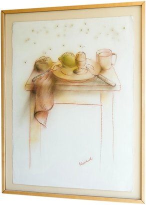Signed Still Life On Arches Paper Framed Under Glass
