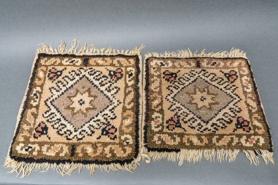 Pair Of Small Vintage Hand Knotted Turkish Wool Kilim Area Rugs