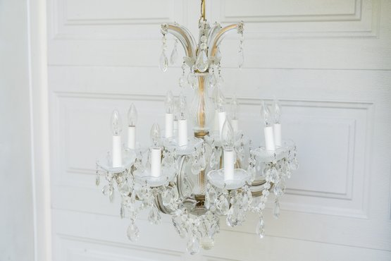 Vintage 12- Light Murano Glass And Crystal Chandelier