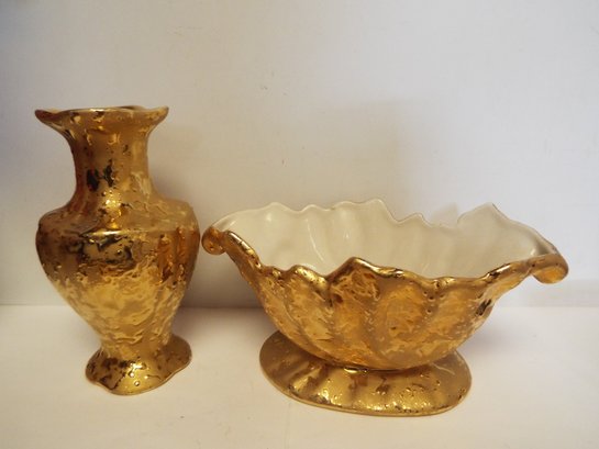 Dixon Art Studios Weeping Gold Bowl 8x4x3.5 & Vase 6'