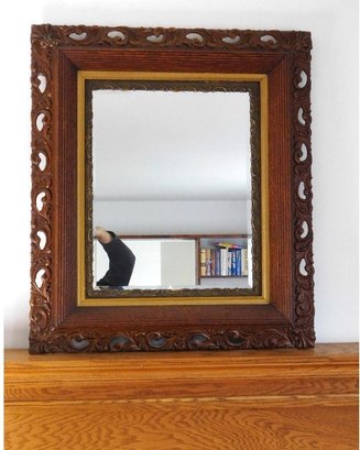 A Victorian Beveled Oak Mirror With Pierced Frame & Carvings