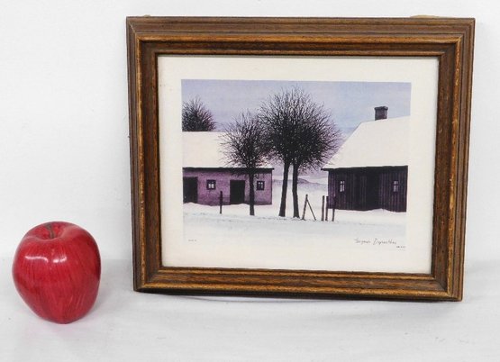 A Framed Litho By Jacques Deperthes (French, B. 1936) Of Two Homes/buildings In Winter