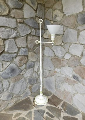 A Country White Floor Lamp With Milk Glass Upturned Shade