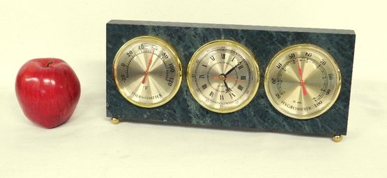 Andrea By Sadek Green Marble Thermometer, Quartz Clock And Hygrometer