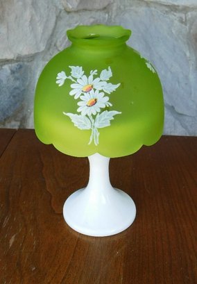 A Lime Green Frosted Shade Westmoreland Glass Co. Candle Fairy Lamp