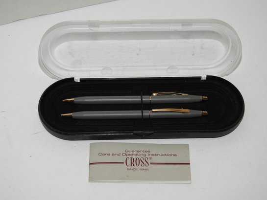 Vintage Cross Matte Gray With Gold Tone Finish Pen & Pencil In Case