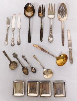 Mixed Lot Of Silverplate Cutlery Victorian To Mid-century, Souvenir Spoons Too.