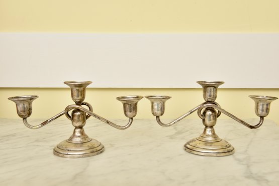 Pair Of El-Sil-Co Weighted Three Arm Sterling Silver Candlestick Holders