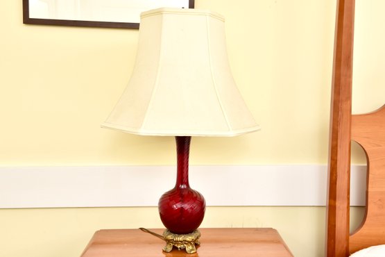 Ruby Red Blown Glass Table Lamp With Bronze Base