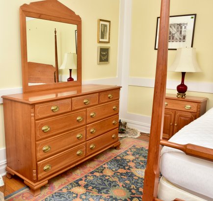 Hand Made By Ira H. Lesher & Son Natural Cherry Dresser With Matching Mirror And Brass Hardware (RETAIL $920)